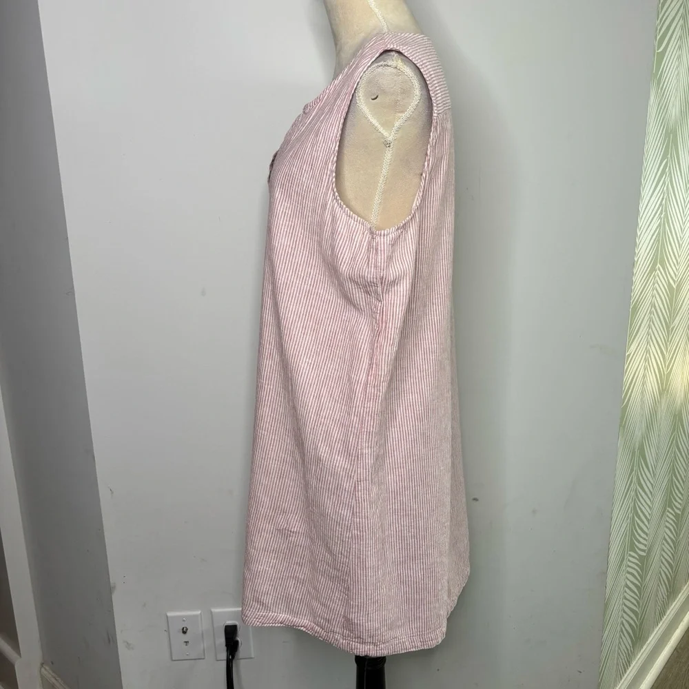 BeachLunchLounge Pink Striped Seersucker XL Linen Cotton Shift Dress Preppy - Picture 3 of 9